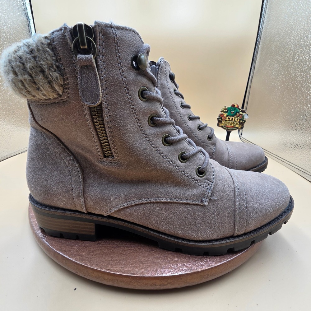 White Mountain Daisy Taupe Suede Knit Cuff Combat Boots W31846 Womens 8M